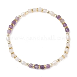 Natürliche Rosenquarz- und Amethystwürfel-Perlenarmbänder für Damen&nbsp;BJEW-JB13390-01