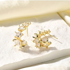 Aretes de circonita cúbica transparente con micropavé de latón y estrella&nbsp;EJEW-R018-02G