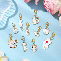 4 ensemble de 2 décorations de pendentif en alliage émaillé en forme de chat&nbsp;HJEW-SC0002-15