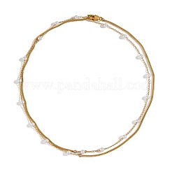 304 Edelstahl mit runder Muschelperlen-Gliederkette&nbsp;NJEW-G181-04G