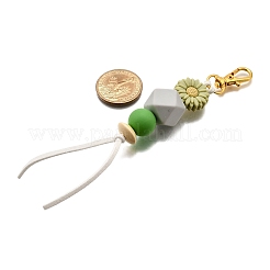 Pendentifs décoratifs en silicone et perles en bois naturel en forme de tournesol&nbsp;HJEW-JM03080