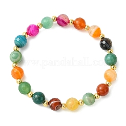 Pulseras elásticas para mujer de ágata natural redonda facetada de 8 mm (teñida y tratada térmicamente) y cuentas de latón.&nbsp;BJEW-JB14031