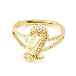 Anillo ajustable con corona y letra inicial de circonita cúbica transparente&nbsp;RJEW-M139-17Y