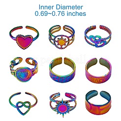 9 pz 9 stili arcobaleno colore 304 acciaio inossidabile cuore e stella e parola amore anelli polsino&nbsp;RJEW-SZ0001-20
