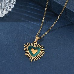 Halsketten mit Anhänger aus türkisfarbenem Emaille aus Edelstahl 304 für Damen&nbsp;NJEW-C118-01A-G