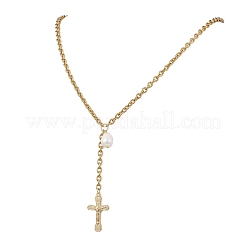 Collane con ciondolo a croce con nappa in catena di acciaio inossidabile 304&nbsp;NJEW-JN05653
