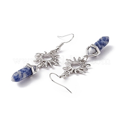Pallottola di diaspro blu naturale con orecchini pendenti a forma di sole&nbsp;EJEW-I276-01P-15