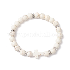 Pulseras elásticas con cuentas de turquesa sintética para mujer.&nbsp;BJEW-JB12288-02