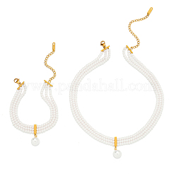 Sets aus mehrsträngigen Choker-Halsketten und Armbändern aus Kunststoffimitat-Perlen&nbsp;PQ1108