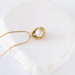 3 collier élégant avec pendentif rond en acier inoxydable et perles d'imitation pour femme&nbsp;EH7526-2