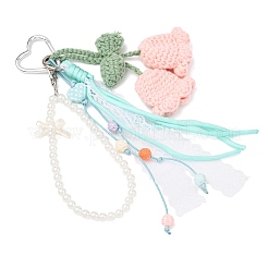 Adornos colgantes de hilo de algodón crochet con lirio de los valles y perlas ABS redondas y cordón de poliéster.&nbsp;HJEW-JM04387-02