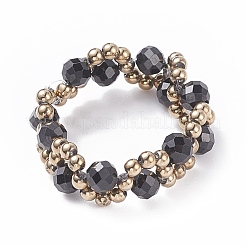 Anello per dito con perline intrecciate in cristallo di topazio naturale e semi di vetro&nbsp;RJEW-JR00465-03