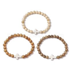 3 bracelet extensible en perles de bois pour les souvenirs&nbsp;BJEW-JB11303