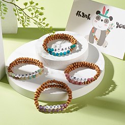 Ensembles de bracelets extensibles de perles rondes en bois naturel&nbsp;BJEW-JB07347