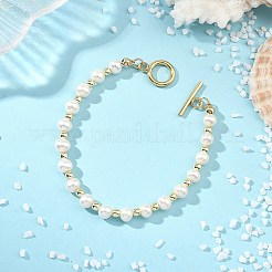 Armbänder aus natürlichen Süßwasserzuchtperlen und galvanisierten&nbsp;BJEW-JB14070
