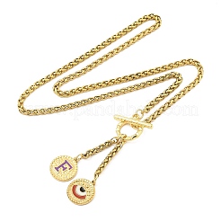 Collar con colgante de letra y ojo de acero inoxidable 304 con baño de iones (IP) y esmalte morado.&nbsp;STAS-Z102-01G-F