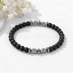 Bracciali elastici a torsione con perline rotonde in ossidiana naturale&nbsp;WG50776-02