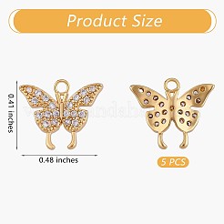 5 pezzo farfalla trasparente cubic zirconia pendente di fascino ottone cz fascino ciondolo insetto placcato oro per gioielli collana orecchino fare artigianato&nbsp;JX385A