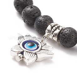 Bracciale elasticizzato rotondo con perline di roccia lavica naturale&nbsp;BJEW-JB08260