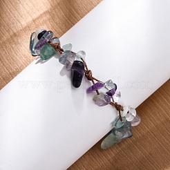 Braccialetti di perline intrecciate in fluorite naturale regolabili per le donne&nbsp;BJEW-U035-02I