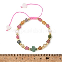 Bracciali intrecciati di perline a cubo sfaccettate con pietre preziose miste naturali.&nbsp;BJEW-JB14379