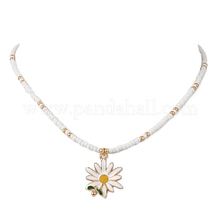 Sommerliche Halskette mit Anhänger in Blumenform aus Emaille und Glasperlen für Damen&nbsp;NJEW-MZ00151