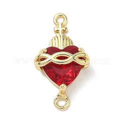Ciondolo connettore a forma di cuore sacro in ottone con vetro rosso scuro&nbsp;KK-L253-27G