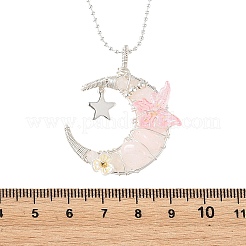 Collana con ciondolo a forma di luna in quarzo rosa naturale avvolto in filo metallico e farfalla in acrilico&nbsp;NJEW-TA00266-04