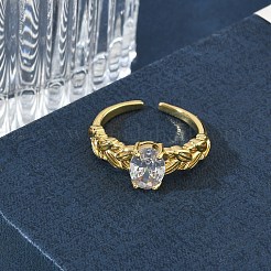 Manschettenringe aus Messing mit Pavé-Fassung und klarem Zirkonia&nbsp;RJEW-H268-01G
