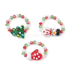 3 Stück Weihnachtsglas & handgefertigte Bunte Malerei-Fingerringe für Frauen&nbsp;RJEW-TA00208