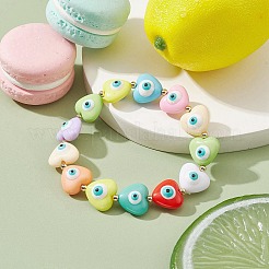 Corazón de resina con pulseras elásticas con cuentas de mal de ojo&nbsp;BJEW-JB09459