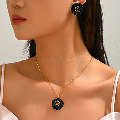 Elegantes Set aus Halskette mit Rosenanhänger aus Kunstharz und passenden Ohrsteckern für Damen&nbsp;DC8905