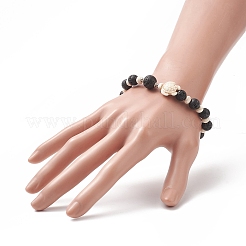Braccialetto elasticizzato da donna con perline di tartaruga sintetica tinta turchese (tinta) e pietra lavica naturale&nbsp;BJEW-JB09229-01