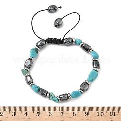 Braccialetti intrecciati con perline di turchese naturale ed ematite sintetica non magnetica per uomo e donna&nbsp;BJEW-Z148-08P-02