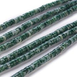 Natürlichen grünen Fleck Steinperlen Stränge, heishi Perlen, Flache Runde / Scheibe, 4~4.5x2.5 mm, Bohrung: 0.7 mm, ca. 167 Stk. / Strang, 15.43 Zoll (39.2 cm)