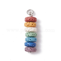 Pendentifs en perles teints en pierre de lave naturelle, Breloques disque chakra avec 304 boucle en acier inoxydable, colorées, couleur inoxydable, 27.5x8mm, Trou: 3.5mm