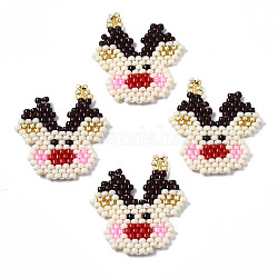 MIYUKI & TOHO Japanese Seed Beads, Handmade Pendants, Loom Pattern, Pig, FireBrick, 22x21x2mm, Hole: 1.6mm