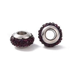 Unterlegscheibe 304 aus rostfreiem Stahl Polymer Ton Strass europäischen Perlen, mit Doppelseitenplatinfarbe Kern, Edelstahl Farbe, Indigo, 10x6 mm, Bohrung: 4 mm