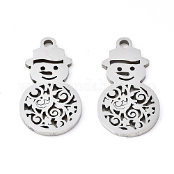 201 Stainless Steel Pendants, Laser Cut, Christmas Snowman, Stainless Steel Color, 18x9.5x1mm, Hole: 1.4mm