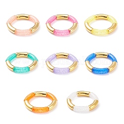 8Pcs 8 Color Candy Color Acrylic & CCB Plastic Curved Tube Chunky Stretch Bracelets Set for Women, Mixed Color, Inner Diameter: 2 inch(5.1cm), 1Pc/color