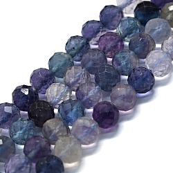 Chapelets de perles en fluorite naturel, facetté (64 facettes), ronde, 6mm, Trou: 0.8mm, Environ 62~67 pcs/chapelet, 15.16~15.55 pouce (38.5~39.5 cm)