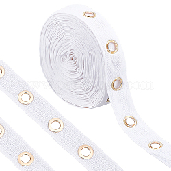 BENECREAT 6 Yards Flat Cotton Cord with Light Gold Tone Alloy Eyelets, Garment Accessories, White, 25x2mm