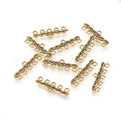 Componentes de araña de aleación de estilo tibetano enlaces, Conector reductor de 5 hebra, sin plomo y cadmio, hoja, oro antiguo, 10x26x2mm, agujero: 2 mm