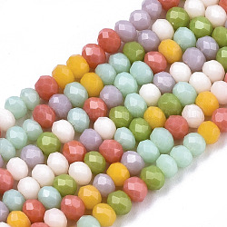 Chapelets de perles en verre opaques, facette, rondelle, couleur mixte, 3x2mm, Trou: 0.7mm, Environ 183~186 pcs/chapelet, 16.73 pouce ~ 16.93 pouces (42.5~43 cm)