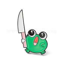 Frog with Knife Enamel Pin, Animal Alloy Brooch for Backpack Clothes, Electrophoresis Black, Medium Sea Green, 29x20x1.5mm