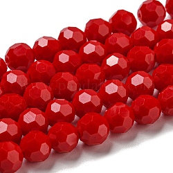 Opaque Glass Beads Stands, Faceted(32 Facets), Round, Red, 8mm, Hole: 1mm, about 72pcs/strand, 20.67''(52.5cm)
