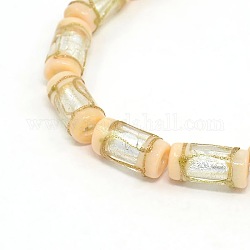 Handgefertigte Goldsand Murano Spalte Perlen Stränge, peachpuff, 16x8 mm, Bohrung: 1 mm, ca. 20 Stk. / Strang, 13.77 Zoll