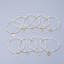 Glasgeflecht Perlen Armbänder galvanisieren, mit Messingzubehör und Nylonfaden, Mischformen, golden, 2-1/4 Zoll ~ 3-3/8 Zoll (5.65~8.65 cm)