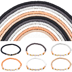 12 Strands 6 Colors Flat Round Eco-Friendly Handmade Polymer Clay Beads, Disc Heishi Beads for Hawaiian Earring Bracelet Necklace Jewelry Making, Mixed Color, 4x1mm, Hole: 1mm, about 380~400pcs/strand, 17.7 inch, 2 strands/color