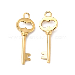 Ion Plating(IP) 304 Stainless Steel Pendants, Key Charm, Real 14K Gold Plated, 25x9x3mm, Hole: 1.8mm